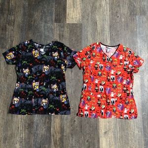 2 Halloween scrub tops